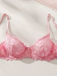 花卉蕾絲鋼圈內衣套裝 - 粉色 - 查看 8