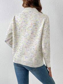 SHEIN Essnce Thuốc nhuộm Không gian Nút Nửa Thả vai Áo len - Nhiều màu - Xem 3