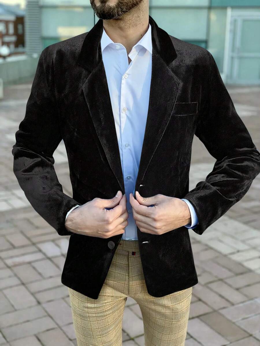 Manfinity Homme Men's Single-breasted Suit Jacket - Black - View 1