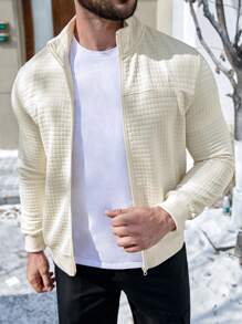 Manfinity Homme Men Solid Zip Up Slant Pocket Sweatshirt - Apricot - View 2