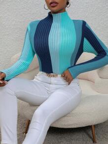 SHEIN Essnce 撞色小高領套頭毛衣 - 彩色 - 查看 1