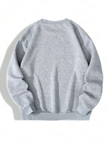 SHEIN EZwear 字母和心形印花下垂肩運動衫 - 黑色 - 查看 2