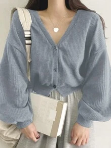 DAZY Của phụ nữ Màu thuần Thả vai Áo phông Kim sa tương phản - Màu xanh lam - Xem 3