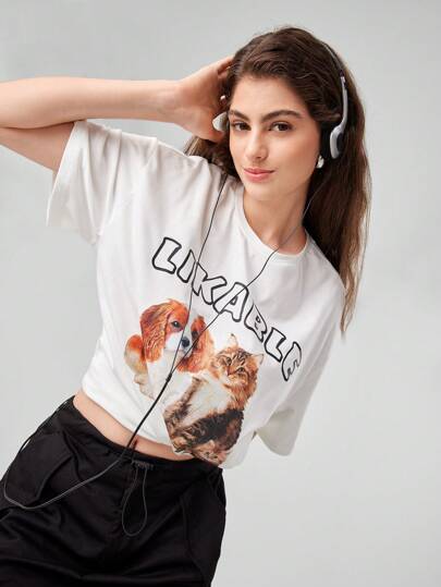 Forever 21 Women's Loose Fit T-shirt With Dog Print