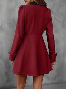 SHEIN Essnce Solid Button Front Overcoat - Burgundy - View 2