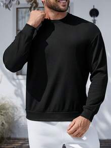 Manfinity Homme Loose Men's Solid Color Drop Shoulder Sweatshirt - Black - View 3
