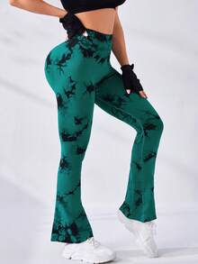 Nhuộm buộc Thắt lưng băng rộng Chân bùng Quần thể thao - Màu xanh lá cây đậm - Xem 3