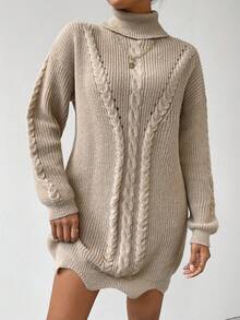 SHEIN Essnce Áo cao cổ Xoắn Dan Thả vai Cắt vỏ sò Đầm Áo len Không có thắt lưng - Xám - Xem 5