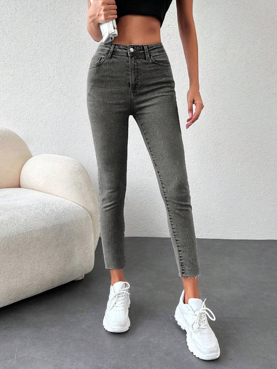 SHEIN Cottnline Slim Fit Jeans - Grey - View 1