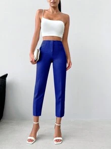 EURMUSE Solid Cropped Suit Pants - Navy Blue - View 5