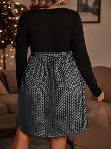 SHEIN LUNE 加大图案印花束带连衣裙 - 黑色 - 查看 2