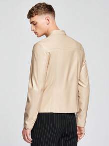 Manfinity NXTstreet Outerwear Pria Kantong Zip Tombol Depan Plain Casual - Aprikot - View 2