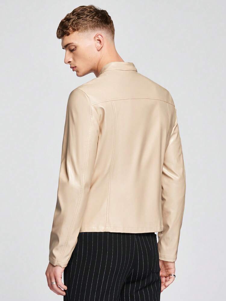 Men Zip Up PU Leather Jacket