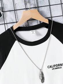 SHEIN Teen Boy Letter Graphic Raglan Sleeve Tee - White - View 3