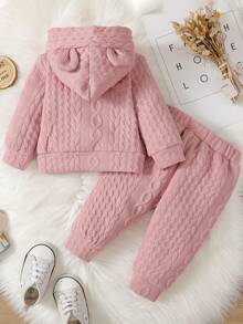 Baby Girl 3D Ear Design Hoodie & Sweatpants - Baby Pink - View 2