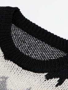 男士撞色落肩袖套頭毛衣 - 黑色 - 查看 4