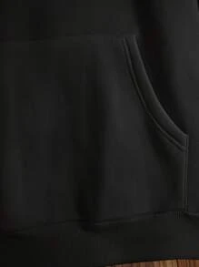 男士字母圖案袋鼠口袋抽繩連帽衫 - 黑色 - 查看 3