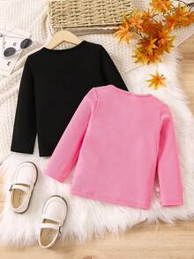 SHEIN Young Girl 2pcs Cut Out Front Tee - Black - View 2