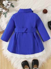 婴儿复古蝴蝶结网眼泡泡袖外套 - 藍色 - 查看 2