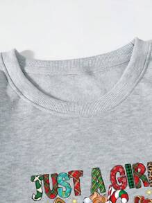 SHEIN EZwear Plus Christmas Print Thermal Lined Sweatshirt Pullover Fall Sweatshirt - Light Grey - View 6