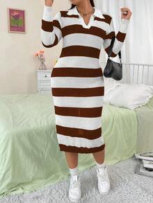 Flirla 大碼條紋圖案毛衣洋裝 - 彩色 - 查看 3