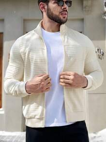 Manfinity Homme Men Solid Zip Up Slant Pocket Sweatshirt - Apricot - View 4