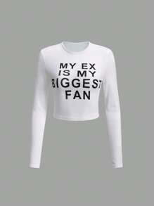 SHEIN Unity 標語圖案短款T恤 - 白色 - 查看 1