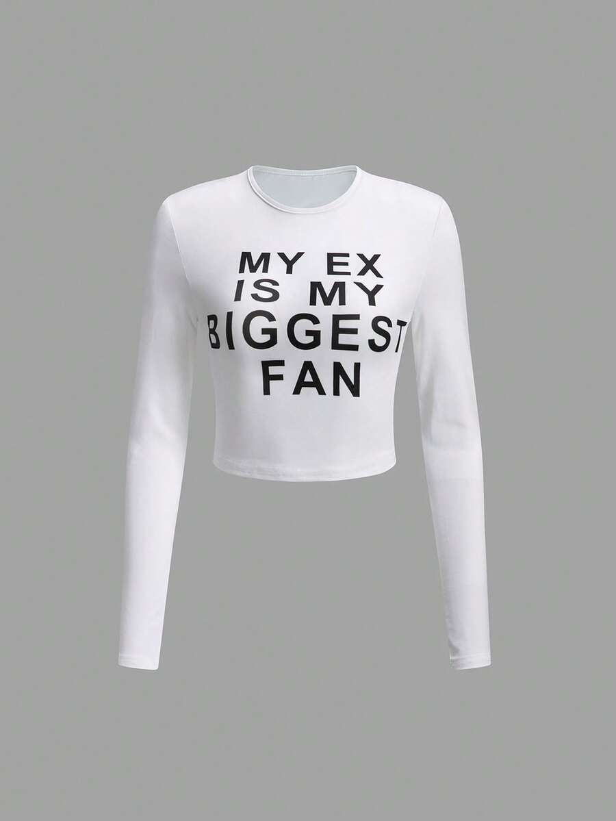 SHEIN Unity 標語圖案短款T恤 - 白色 - 查看 1