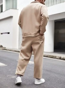 Manfinity Homme Nam Plus Một nửa khóa kéo Áo len & Quần nỉ - Màu Khaki - Xem 2