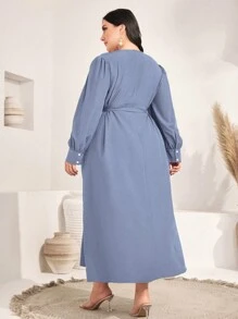 Mulvari Plus Guipure Lace Belted Shirt Dress - Blue - View 2