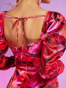 Hauture Vestido Bodycon De Manga Inflada Com Estampa Floral - Multicolorido - Ver 4