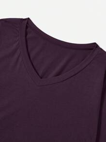 SHEIN Unity Talla grande Camiseta unicolor fruncido de manga murciélago - Morado - Ver 5