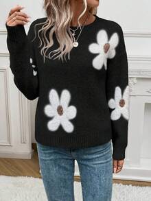 SHEIN Essnce 休閒女士毛衣 - 黑色 - 查看 6