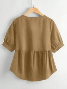 SHEIN Clasi Plus Solid High Low Peplum Blouse - Camel - View 3