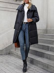 SHEIN LUNE Zip Up Snap Button Down Coat