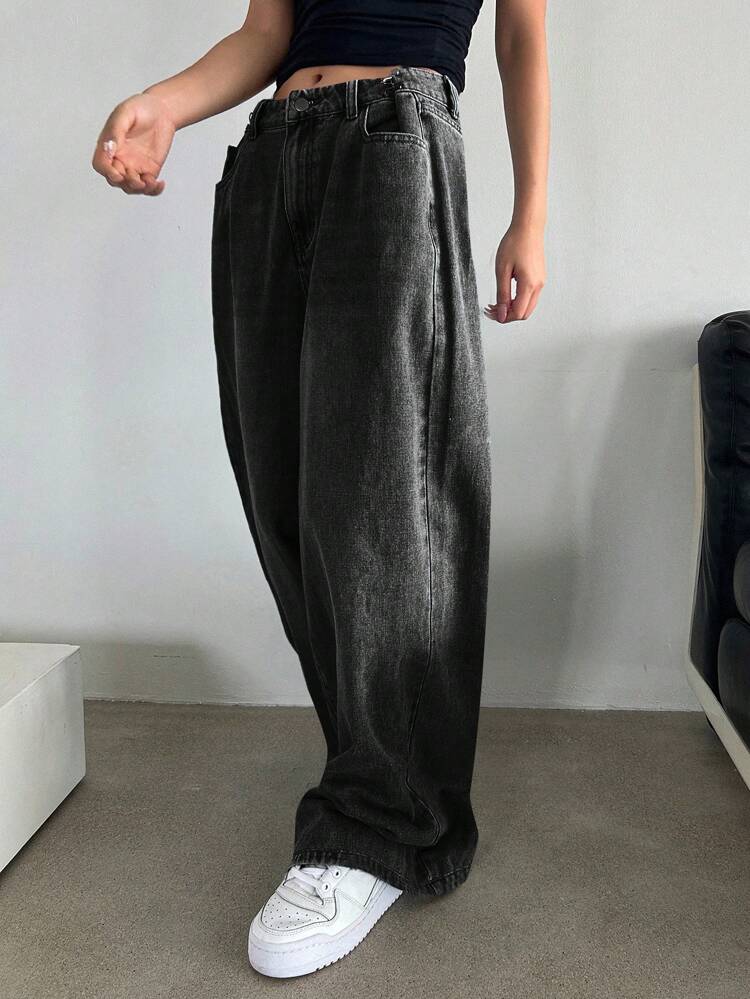 Slant Pocket Wide Leg Jeans,Baggy Jeans