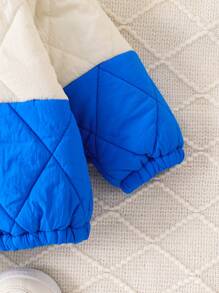 Baby Boy Two Tone Letter Patched Detail Half Zip Hooded Quilted Coat