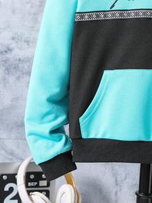 SHEIN Tween Boy Letter Graphic Colorblock Kangaroo Pocket Hoodie & Sweatpants - Multicolor - View 3