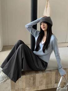 Dazy Star Women's Solid Color Wide Leg Pants Casual Daily Wear - Dark Grey - View 7