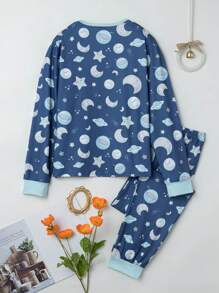 2pcs Cartoon Graphic PJ Set - Grey - View 2