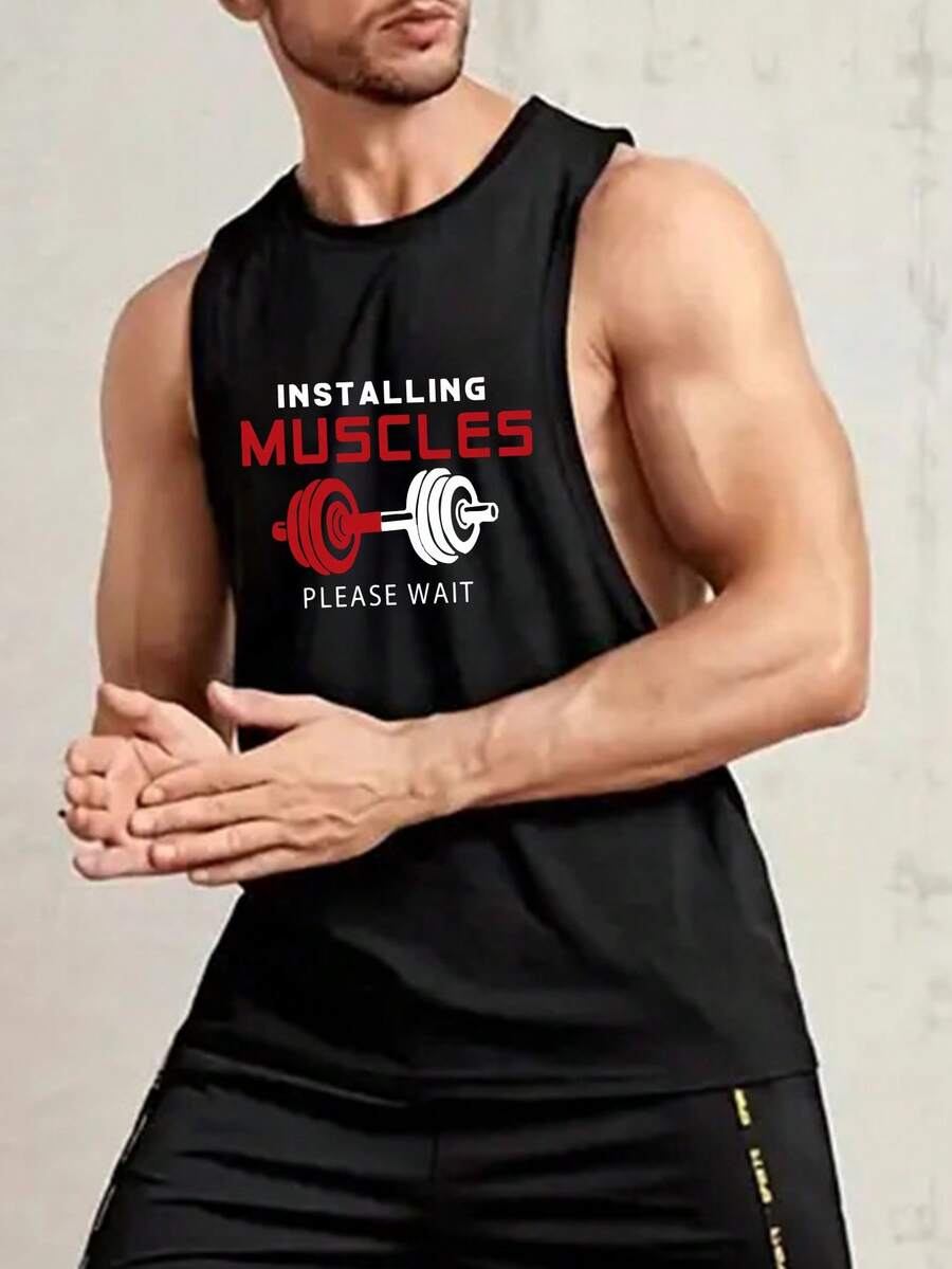 Manfinity LEGND Nam Đồ họa Chữ cái Áo ba lỗ - màu đen - Xem 1