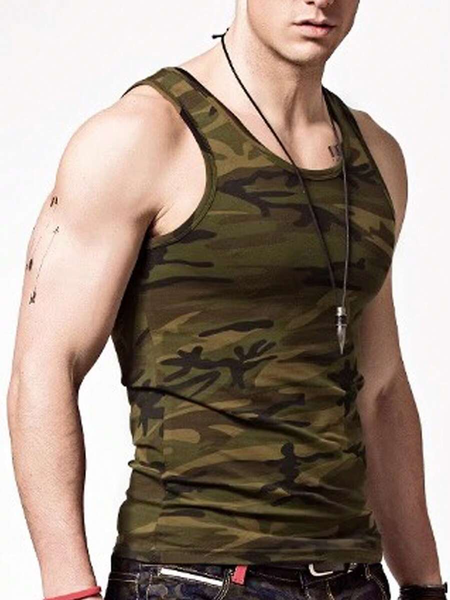 Men Camo Print Sleep Tank Top - Multicolor - View 1