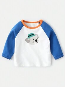 Chico joven Camiseta con estampado de dibujos animados de manga raglán - Blanco - Ver 2