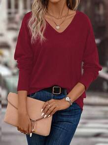 EMERY ROSE Solid Drop Shoulder Tee Fall Cloth For Women