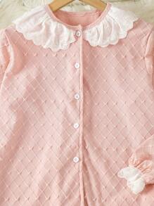 Tween Girl Contrast Schiffy Flounce Sleeve Top & Pants PJ Set - Dusty Pink - View 6