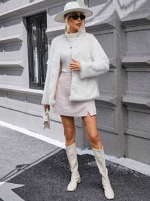 SHEIN Privé Open Front Fuzzy Coat