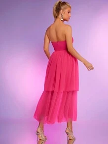 Hauture Monos Con Capas De Tubo Con Malla Superpuesta - Rosa Fucsia - Ver 2