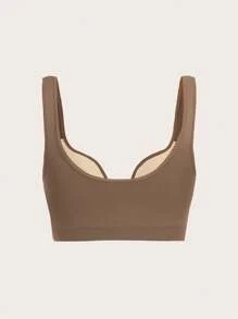 Easithlete 2pcs Solid Ribbed Knit Sports Push Up Bra - Multicolor - View 4