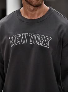 Manfinity Homme Men Plus Letter Graphic Sweatshirt & Sweatpants - Dark Grey - View 4