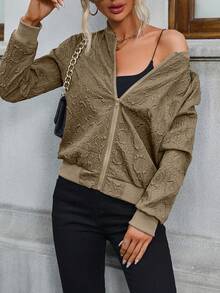 SHEIN EZwear Dây kéo Áo khoác bomber - Màu Tím - Xem 4